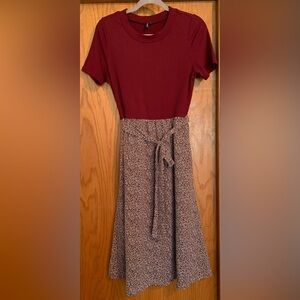 Burgundy and Brown Patterned Dress